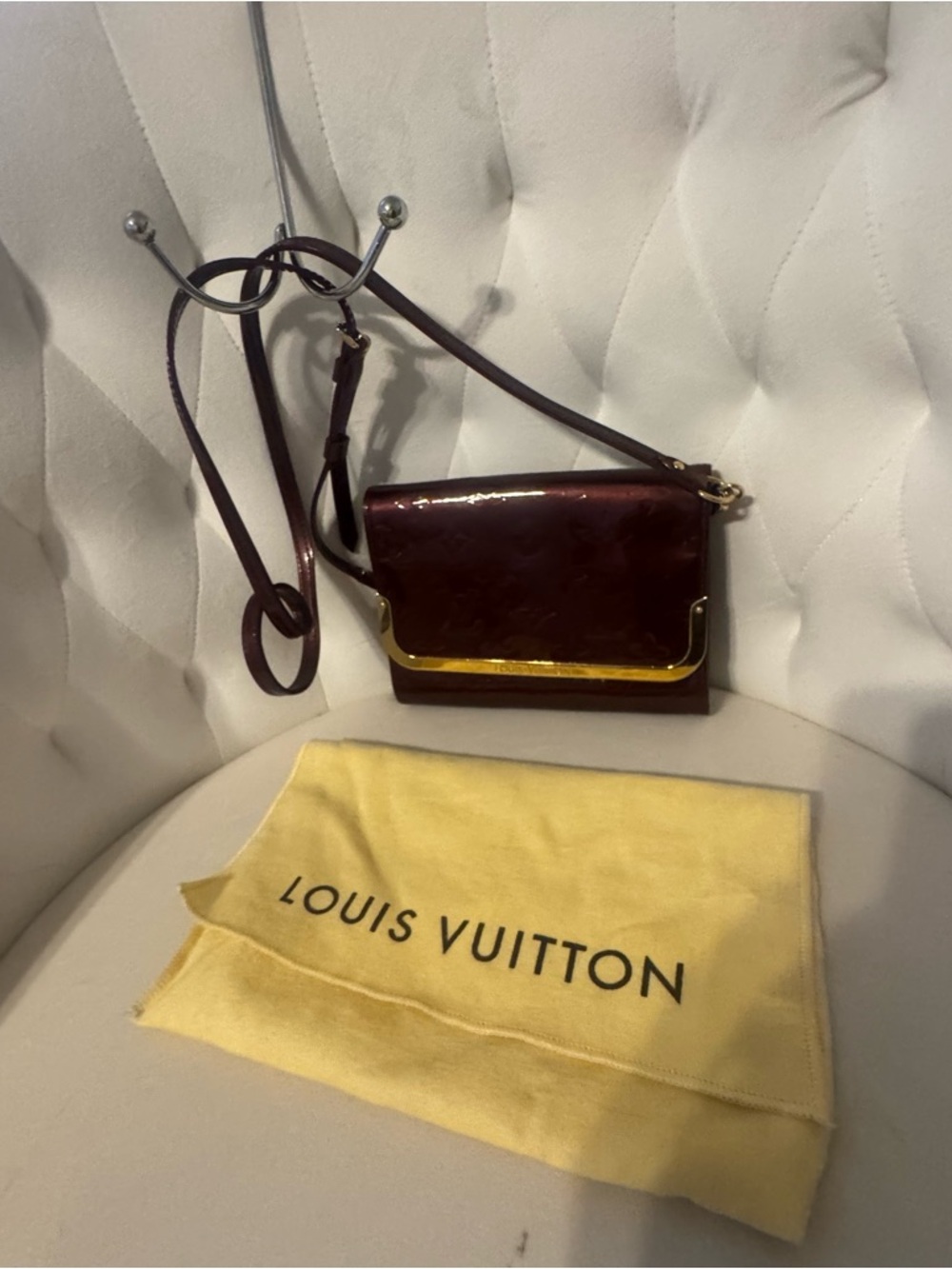 Louis Vuitton Vernis Patent Crossbody in Glossy Burgundy with Gold Trim